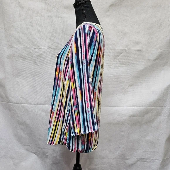 Signature Studio Stripped Pull Over Top Blue Pink 100% Polyester Sz S - Picture 3 of 8